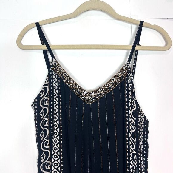 Zury Jumpsuit Womens Free Size Black White Beaded Wide Leg Metallic Boho Flowy - Picture 16 of 16